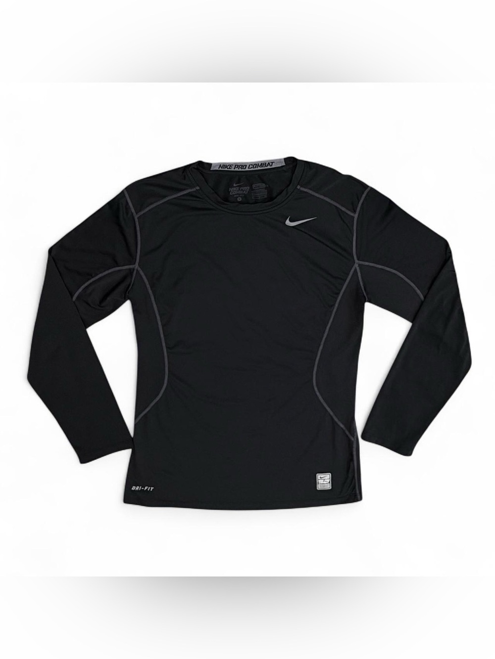 Nike Pro Combat Men’s Black Long Sleeve Compression Shirt Gray Details - Size S